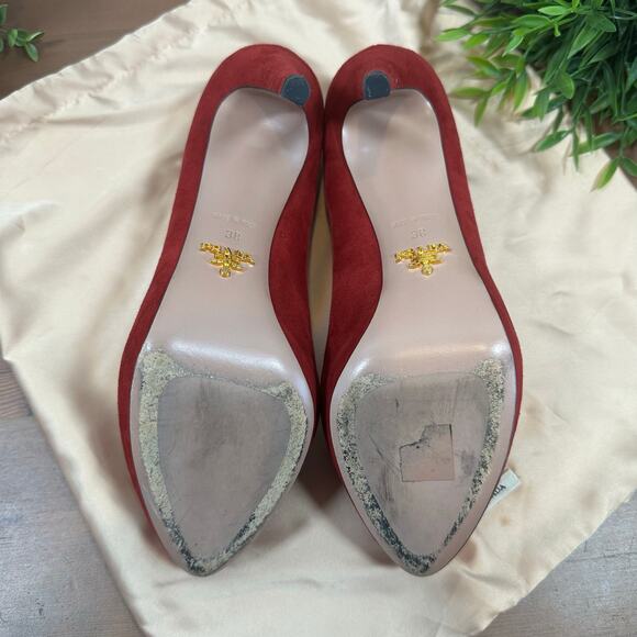 Prada Women's Red Suede leather Pumps Heels Size 38 US 8 - Picture 7 of 9